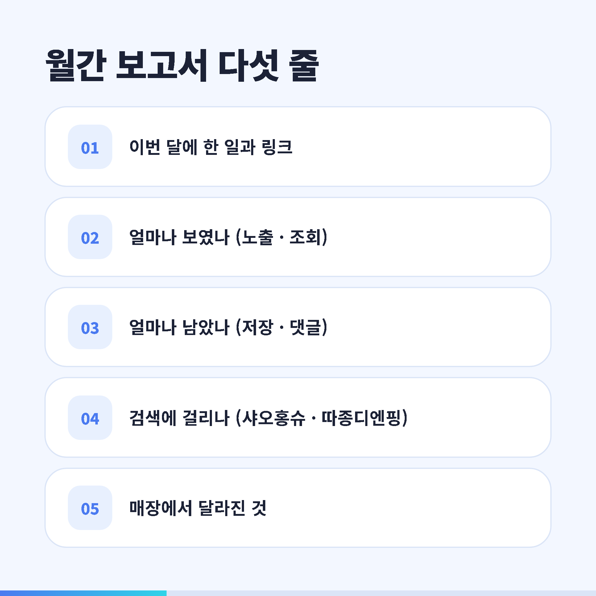 월간 보고서 다섯 줄