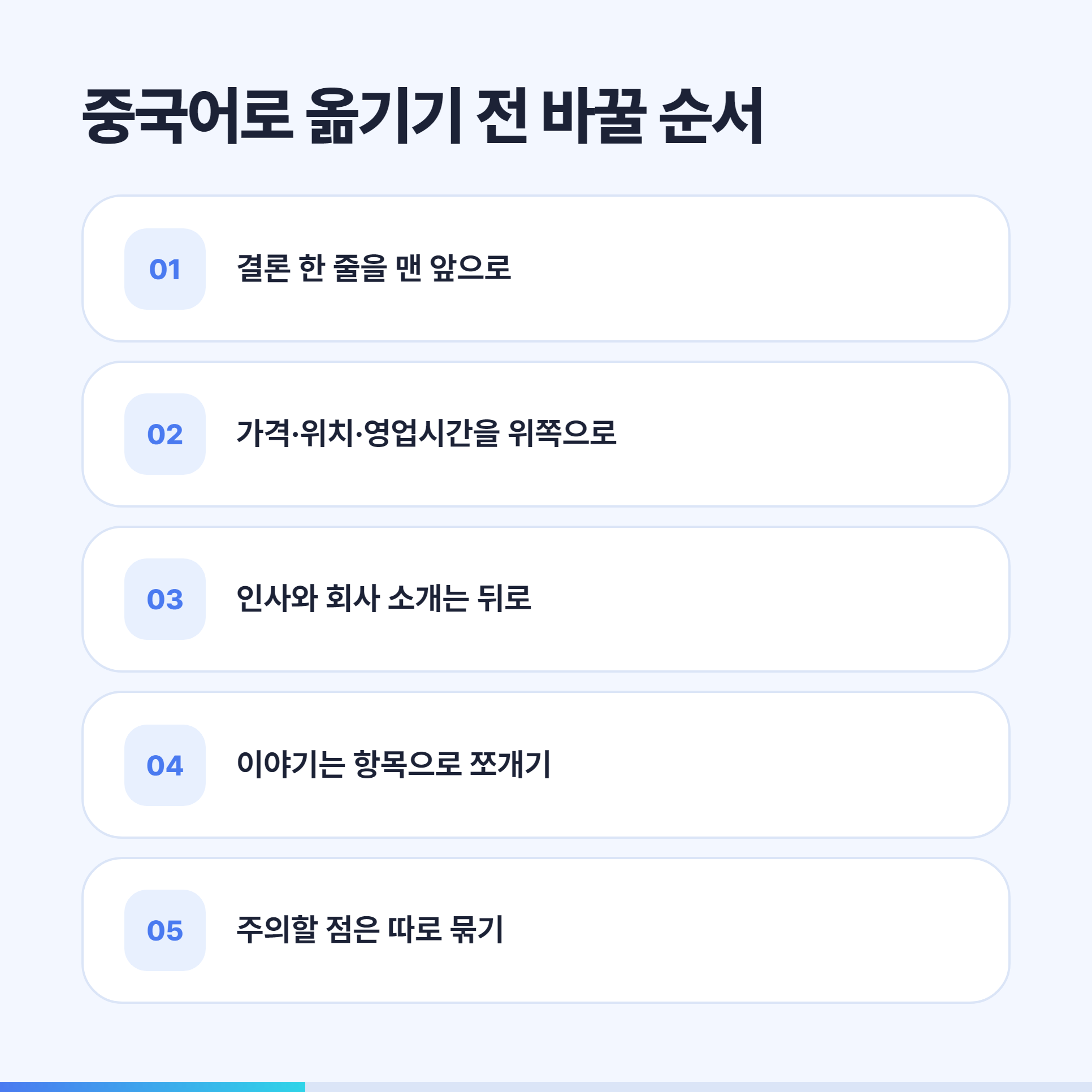 한국어 원고를 중국어로 옮기기 전 바꿀 다섯 가지 순서